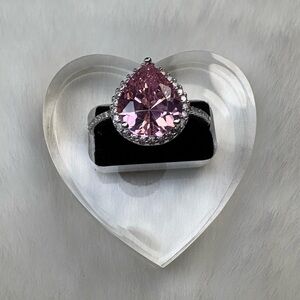 925 Sterling Silver Pear Shape Pink and Clear CZ Ring